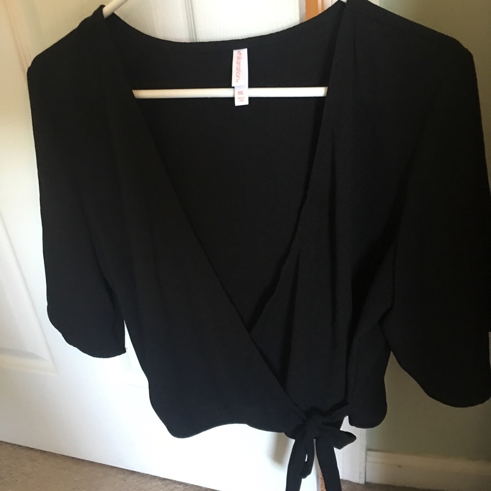 Black wrap tie blouse